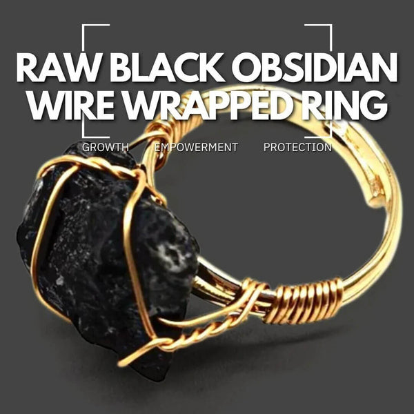Raw Black Obsidian Wire Wrapped Ring - Growth, Empowerment, Protection