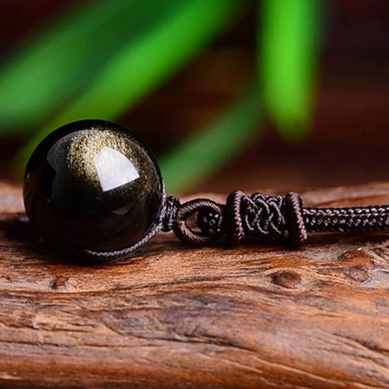 Gold Obsidian Pendant Necklace - Strength, Resilience, Power