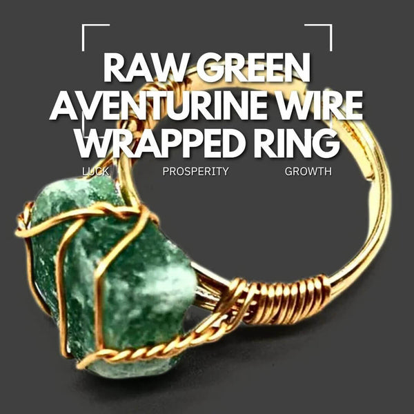 Raw Green Aventurine Wire Wrapped Ring - Luck, Prosperity, Growth