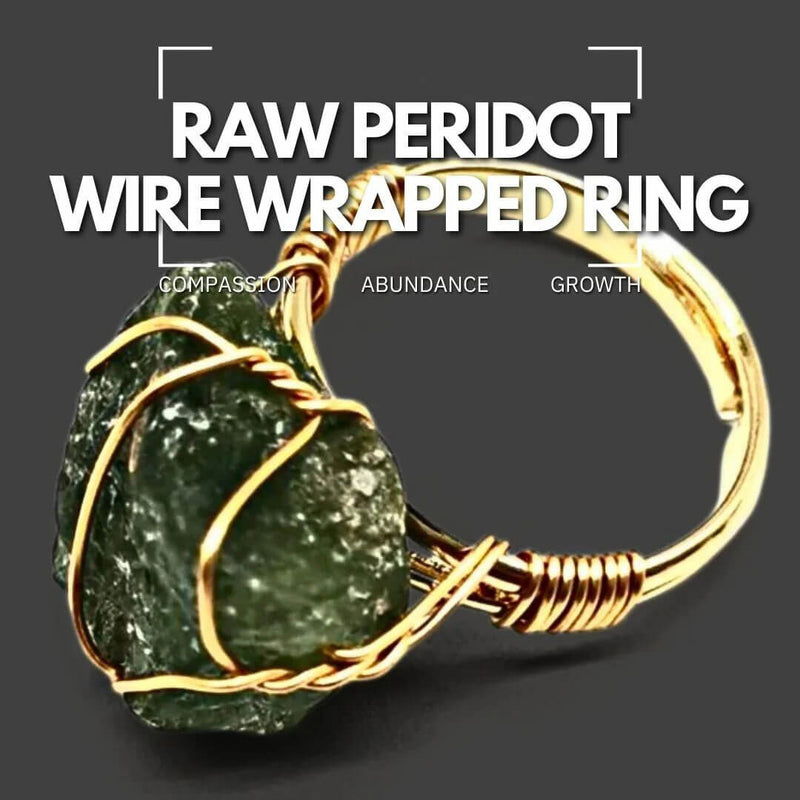 Raw Peridot Wire Wrapped Ring - Compassion, Abundance, Growth