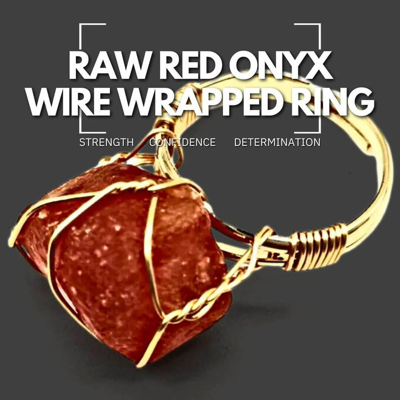 Raw Red Onyx Wire Wrapped Ring - Strength, Confidence, Determination