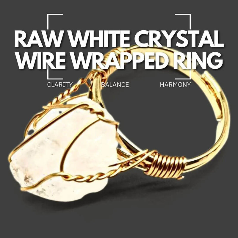 Raw White Crystal Wire Wrapped Ring - Clarity, Balance, Harmony