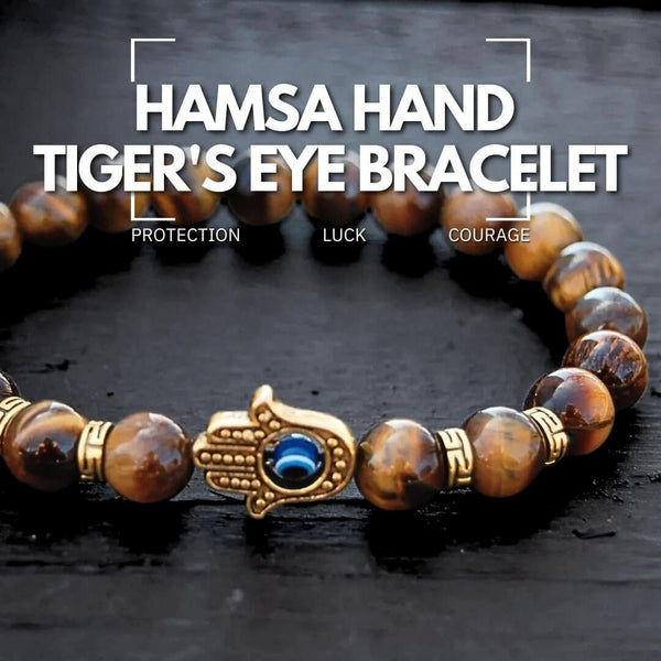 Hamsa Hand Tiger's Eye Bracelet - Protection, Luck, Courage