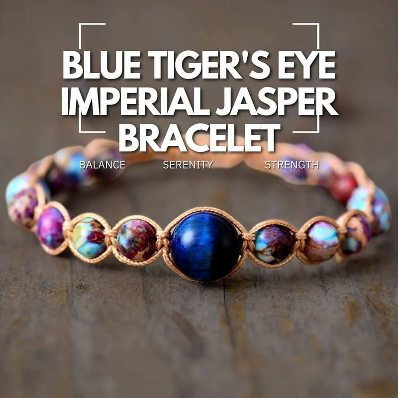 Blue Tiger's Eye Imperial Jasper Bracelet - Balance, Serenity, Strength