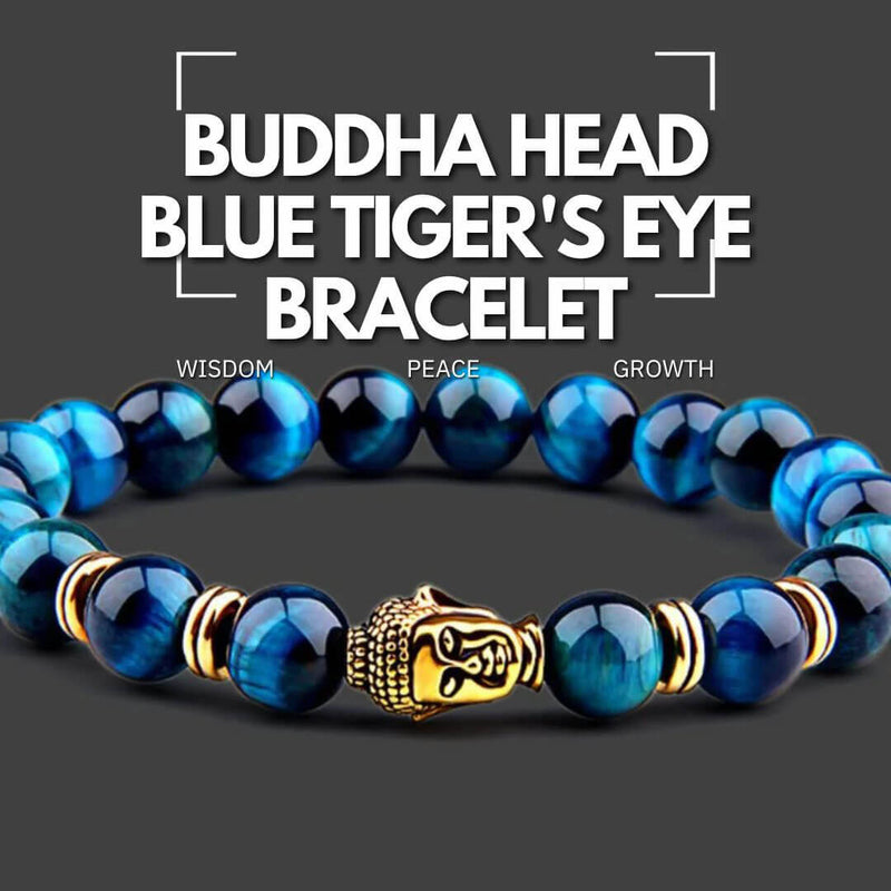 Buddha Head Blue Tiger's Eye Bracelet - Wisdom, Peace, Growth