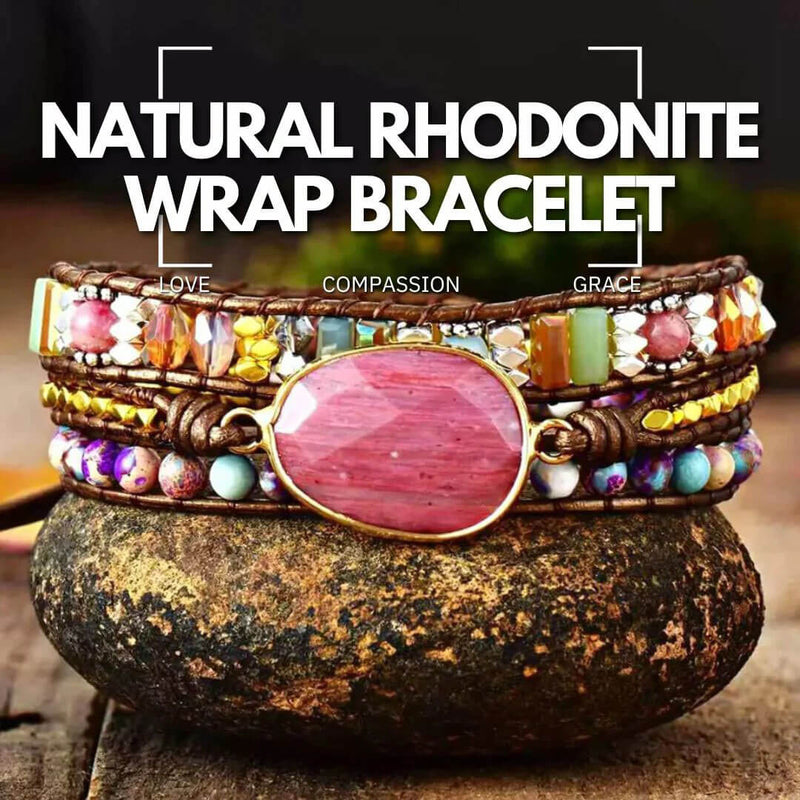 Natural Rhodonite Wrap Bracelet - Love, Compassion, Grace