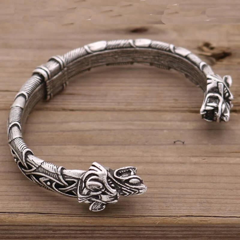 Norse Viking Double Wolf Head Bracelet - Strength, Courage, Loyalty